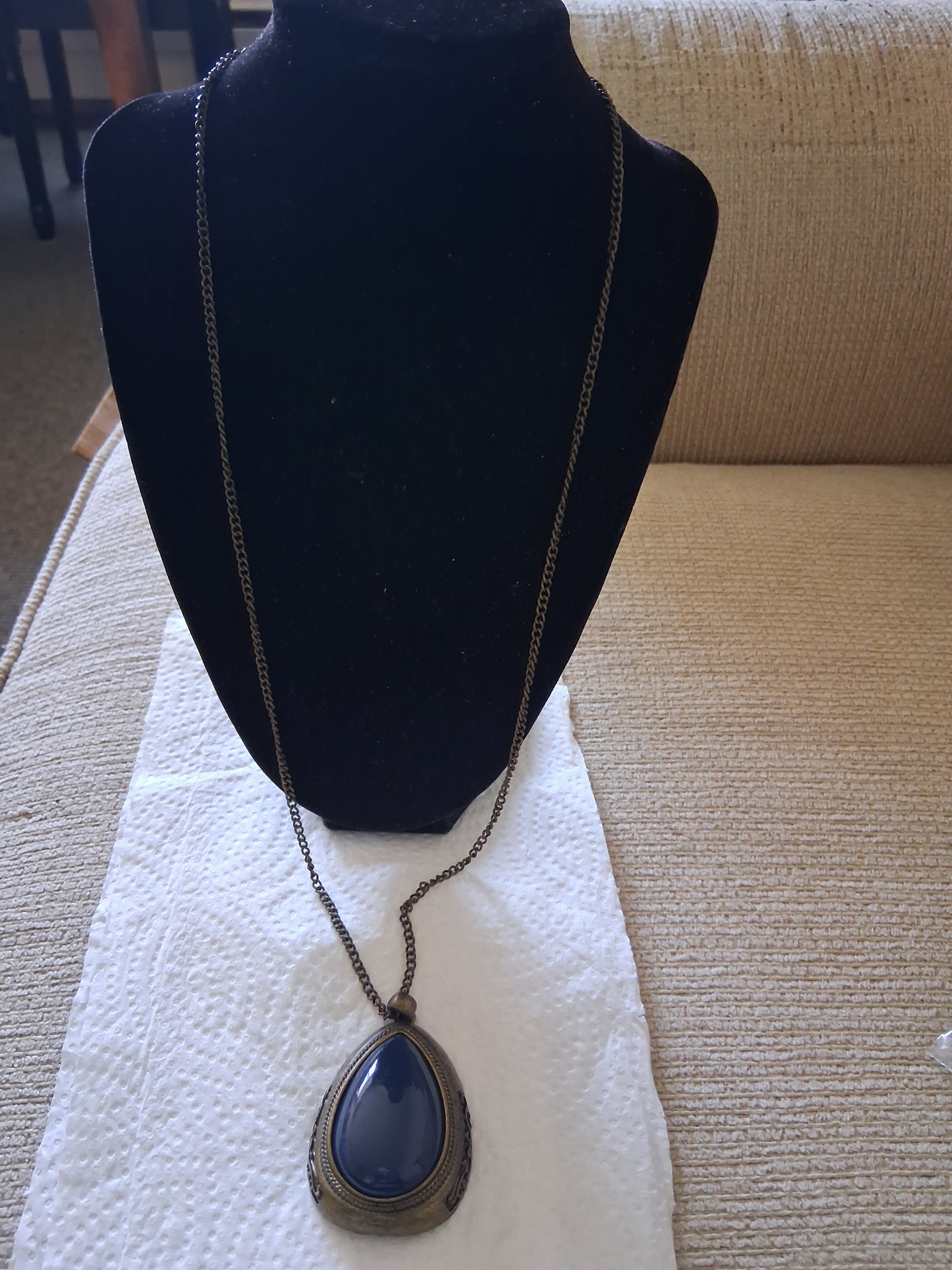 Long Blue Teardrop Pendant Necklace - Unbranded